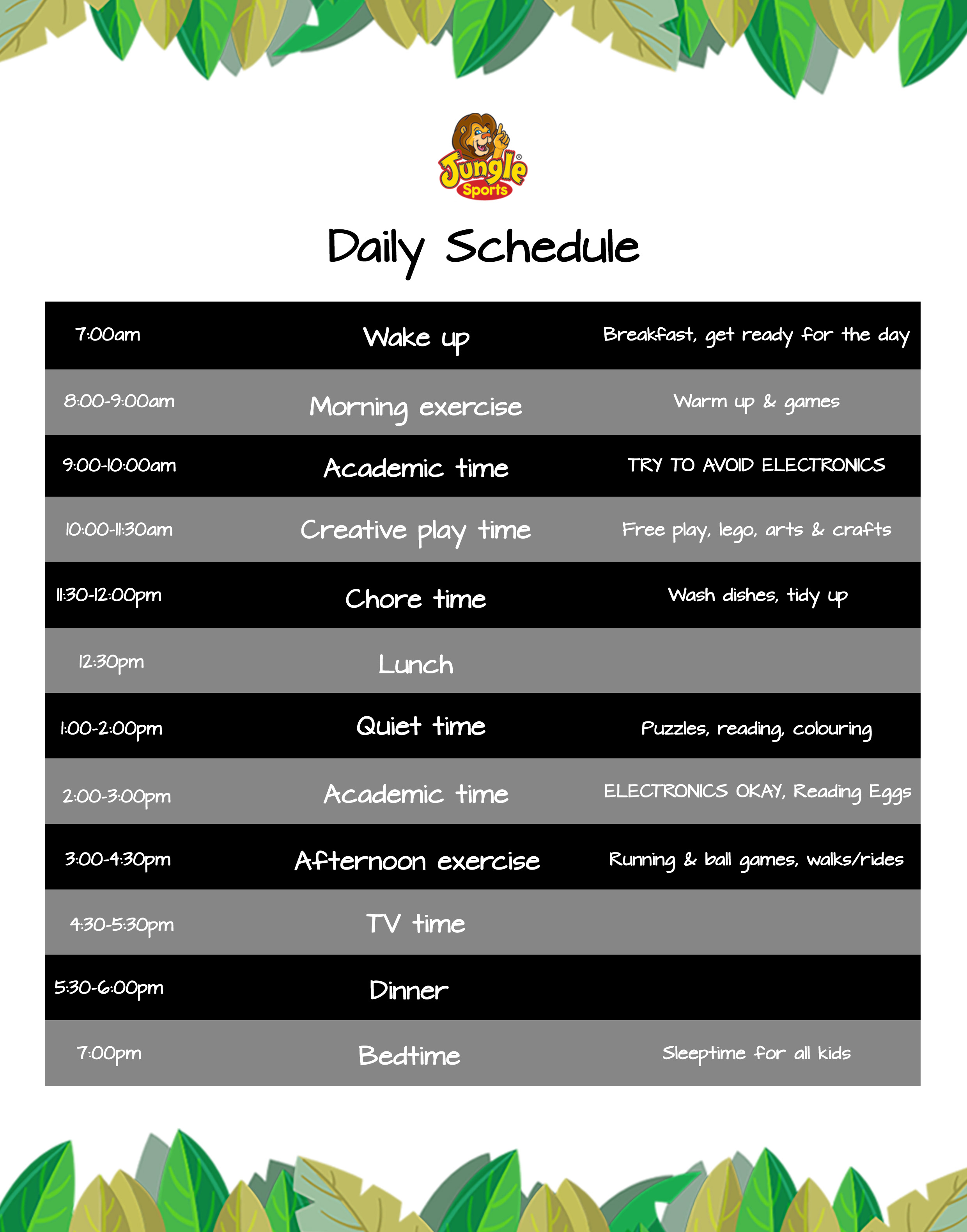 At-Home-Daily-Schedule-BW - Jungle Sports